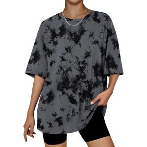 imageTrendy Queen Womens Oversized Summer T Shirts Plus Size Batwing Cute Casual Tops Short Sleeves Fashion Workout ClothesGrey Tie Dye