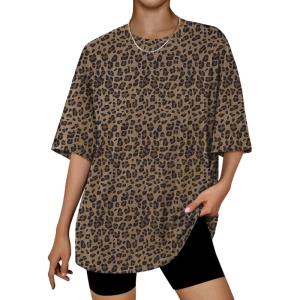 imageTrendy Queen Womens Oversized Summer T Shirts Plus Size Batwing Cute Casual Tops Short Sleeves Fashion Workout ClothesLeopard