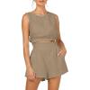 imageTrendy Queen Womens Summer 2 Piece Outfits Short Sets Matching Sleeveless Tank Top High Waisted Shorts with PocketsKhaki