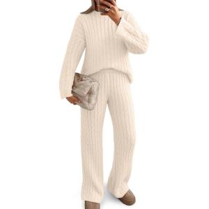 imageTrendy Queen Chunky Cable Knit Sweater Sets For Women 2 Piece Lounge Matching Winter Fall Outfits Casual Comfrt ClothingBeige