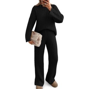 imageTrendy Queen Chunky Cable Knit Sweater Sets For Women 2 Piece Lounge Matching Winter Fall Outfits Casual Comfrt ClothingBlack