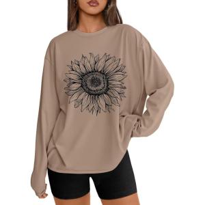 imageTrendy Queen Womens Oversized Long Sleeve T Shirts 2025 Basic Crewneck Tee Fall Tops Casual Workout Y2K ClothesSunflower Khaki