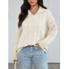 imageTrendy Queen Womens Oversized Cable Knit Quarter Zip Up Pullover Sweaters 2025Cream