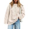 imageTrendy Queen Womens Oversized Cable Knit Crewneck Sweaters Cozy Winter ClothesCream