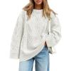 imageTrendy Queen Womens Oversized Cable Knit Crewneck Sweaters Cozy Winter ClothesWhite