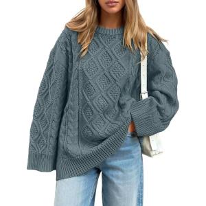imageTrendy Queen Womens Oversized Cable Knit Crewneck Sweaters Cozy Winter ClothesDark Sage