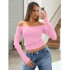 imageTrendy Queen Womens Long Sleeve Off The Shoulder Tops Going Out Cute Basic Y2K Fall Fashion 2025 Outfits ClothesRose Pink