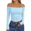 imageTrendy Queen Womens Long Sleeve Off The Shoulder Tops Going Out Cute Basic Y2K Fall Fashion 2025 Outfits ClothesSky Blue