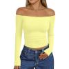 imageTrendy Queen Womens Long Sleeve Off The Shoulder Tops Going Out Cute Basic Y2K Fall Fashion 2025 Outfits ClothesYellow