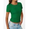 imageTrendy Queen Womens Short Sleeve Shirts Crewneck Ribbed Knit Slim Fitted TShirt Summer Basic Tee 2025 TopsGreen