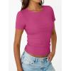 imageTrendy Queen Womens Short Sleeve Shirts Crewneck Ribbed Knit Slim Fitted TShirt Summer Basic Tee 2025 TopsHot Pink