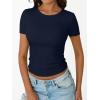 imageTrendy Queen Womens Short Sleeve Shirts Crewneck Ribbed Knit Slim Fitted TShirt Summer Basic Tee 2025 TopsNavy Blue