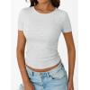 imageTrendy Queen Womens Short Sleeve Shirts Crewneck Ribbed Knit Slim Fitted TShirt Summer Basic Tee 2025 TopsOatmeal Grey
