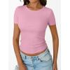 imageTrendy Queen Womens Short Sleeve Shirts Crewneck Ribbed Knit Slim Fitted TShirt Summer Basic Tee 2025 TopsPink