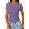 imageTrendy Queen Womens Short Sleeve Shirts Crewneck Ribbed Knit Slim Fitted TShirt Summer Basic Tee 2025 TopsPurple