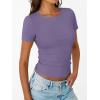 imageTrendy Queen Womens Short Sleeve Shirts Crewneck Ribbed Knit Slim Fitted TShirt Summer Basic Tee 2025 TopsPurple