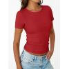 imageTrendy Queen Womens Short Sleeve Shirts Crewneck Ribbed Knit Slim Fitted TShirt Summer Basic Tee 2025 TopsRed