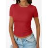 imageTrendy Queen Womens Short Sleeve Shirts Crewneck Ribbed Knit Slim Fitted TShirt Summer Basic Tee 2025 TopsRed