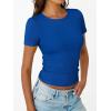imageTrendy Queen Womens Short Sleeve Shirts Crewneck Ribbed Knit Slim Fitted TShirt Summer Basic Tee 2025 TopsRoyal Blue