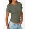 imageTrendy Queen Womens Short Sleeve Shirts Crewneck Ribbed Knit Slim Fitted TShirt Summer Basic Tee 2025 TopsSage Green