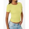imageTrendy Queen Womens Short Sleeve Shirts Crewneck Ribbed Knit Slim Fitted TShirt Summer Basic Tee 2025 TopsYellow