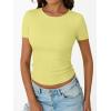 imageTrendy Queen Womens Short Sleeve Shirts Crewneck Ribbed Knit Slim Fitted TShirt Summer Basic Tee 2025 TopsYellow