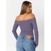 imageTrendy Queen Womens Long Sleeve Off The Shoulder Tops Going Out Cute Basic Y2K Fall Fashion 2025 Outfits ClothesGreypurple