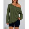imageTrendy Queen Womens Off The Shoulder Tops Oversized Tshirts Long Sleeve 2025 Casual Basic TeesArmygreen