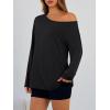 imageTrendy Queen Womens Off The Shoulder Tops Oversized Tshirts Long Sleeve 2025 Casual Basic TeesBlack