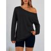 imageTrendy Queen Womens Off The Shoulder Tops Oversized Tshirts Long Sleeve 2025 Casual Basic TeesBlack