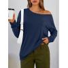 imageTrendy Queen Womens Off The Shoulder Tops Oversized Tshirts Long Sleeve 2025 Casual Basic TeesBlue