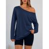 imageTrendy Queen Womens Off The Shoulder Tops Oversized Tshirts Long Sleeve 2025 Casual Basic TeesBlue