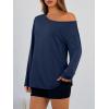 imageTrendy Queen Womens Off The Shoulder Tops Oversized Tshirts Long Sleeve 2025 Casual Basic TeesBlue