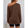 imageTrendy Queen Womens Off The Shoulder Tops Oversized Tshirts Long Sleeve 2025 Casual Basic TeesCoffee