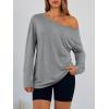 imageTrendy Queen Womens Off The Shoulder Tops Oversized Tshirts Long Sleeve 2025 Casual Basic TeesGrey