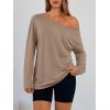 imageTrendy Queen Womens Off The Shoulder Tops Oversized Tshirts Long Sleeve 2025 Casual Basic TeesKhaki