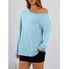 imageTrendy Queen Womens Off The Shoulder Tops Oversized Tshirts Long Sleeve 2025 Casual Basic TeesLight Blue