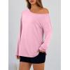 imageTrendy Queen Womens Off The Shoulder Tops Oversized Tshirts Long Sleeve 2025 Casual Basic TeesPink
