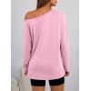 imageTrendy Queen Womens Off The Shoulder Tops Oversized Tshirts Long Sleeve 2025 Casual Basic TeesPink