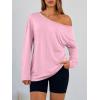 imageTrendy Queen Womens Off The Shoulder Tops Oversized Tshirts Long Sleeve 2025 Casual Basic TeesPink