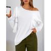 imageTrendy Queen Womens Off The Shoulder Tops Oversized Tshirts Long Sleeve 2025 Casual Basic TeesWhite