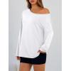 imageTrendy Queen Womens Off The Shoulder Tops Oversized Tshirts Long Sleeve 2025 Casual Basic TeesWhite