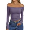 imageTrendy Queen Womens Long Sleeve Off The Shoulder Tops Going Out Cute Basic Y2K Fall Fashion 2025 Outfits ClothesGreypurple