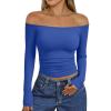 imageTrendy Queen Womens Long Sleeve Off The Shoulder Tops Going Out Cute Basic Y2K Fall Fashion 2025 Outfits ClothesRoyalblue