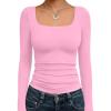imageTrendy Queen Womens Long Sleeve Shirts Crop Tops Fall Fashion 2025 Square Neck Going Out Basics Tees Y2k ClothesRose Pink