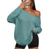 imageTrendy Queen Womens Off The Shoulder Tops Oversized Tshirts Long Sleeve 2025 Casual Basic TeesGrey Green