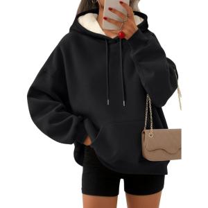 imageTrendy Queen Womens Winter Fleece Sherpa Lined Hoodie Casual Warm Pullover Hooded SweatshirtBlack
