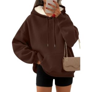 imageTrendy Queen Womens Winter Fleece Sherpa Lined Hoodie Casual Warm Pullover Hooded SweatshirtCoffee
