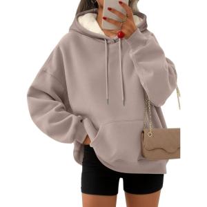 imageTrendy Queen Womens Winter Fleece Sherpa Lined Hoodie Casual Warm Pullover Hooded SweatshirtCoffee Grey