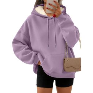 imageTrendy Queen Womens Winter Fleece Sherpa Lined Hoodie Casual Warm Pullover Hooded SweatshirtPurple